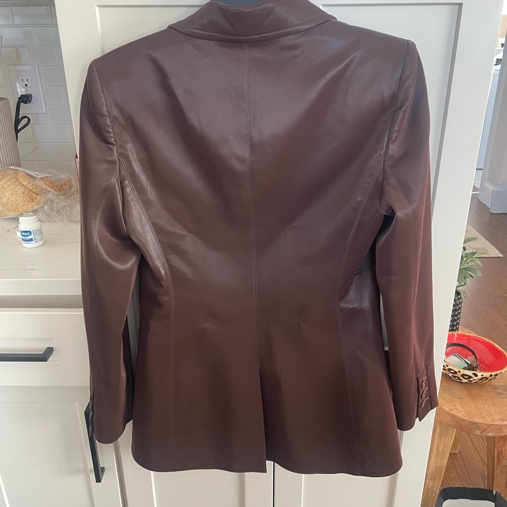 Alice + Olivia Chocolate Brown faux leather blazer - Picture 2 of 5